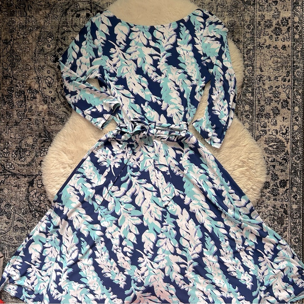 XS Leota, 3/4 Sleeve Poly-Spandex Pattern Dress, Made in USA, handmade in NYC